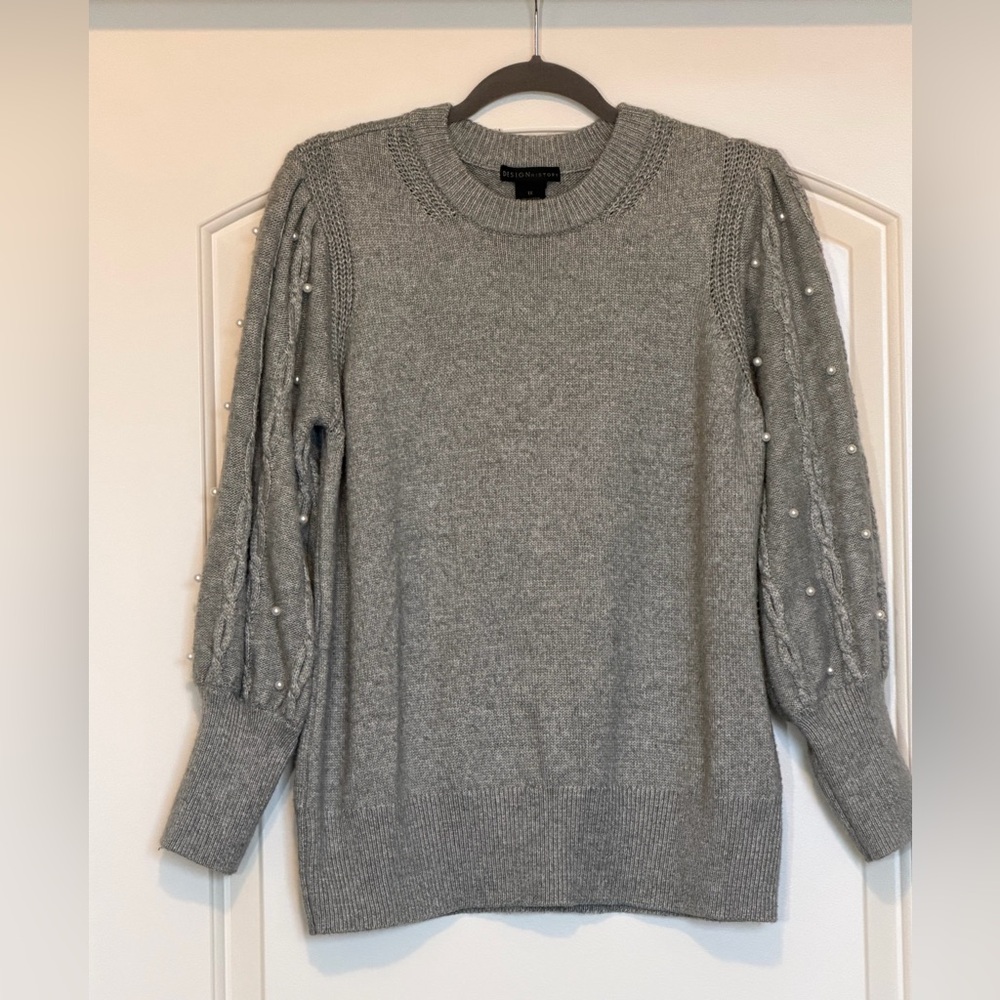 Women’s Knit Sweater with Pearl embellishment on sleeves, Size 1X